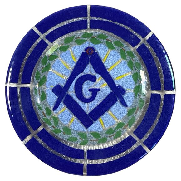 Masonic Plate Signed Silva ’81 Blue Square Compass G Freemason Symbol 7” - Picture 2 of 5